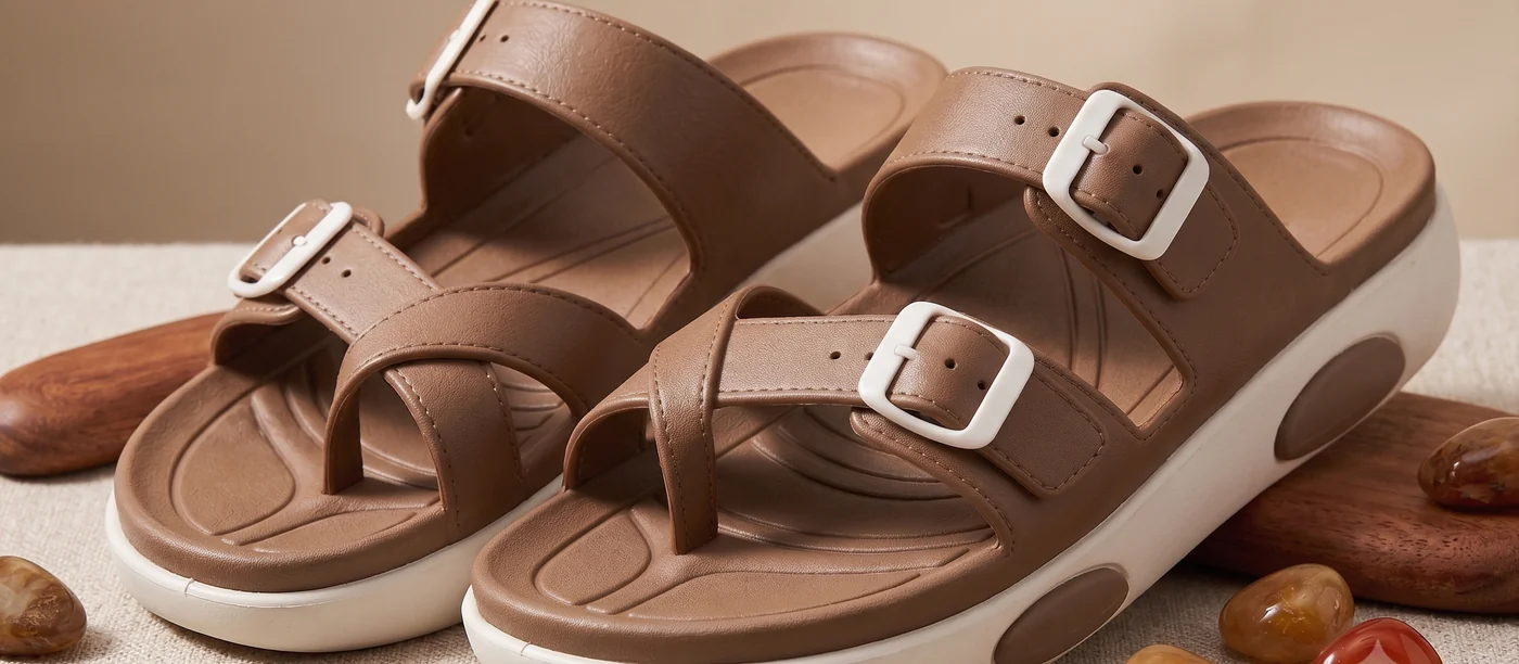 Brown EVA twin-buckle sliders